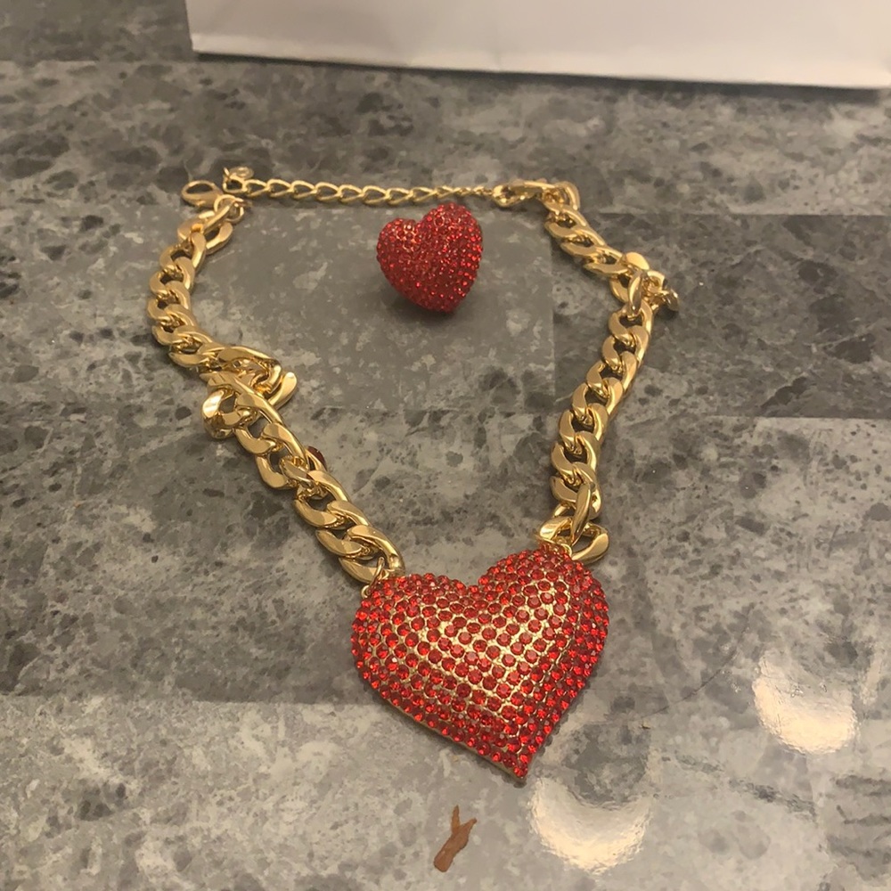 Bling heart ring and necklace set